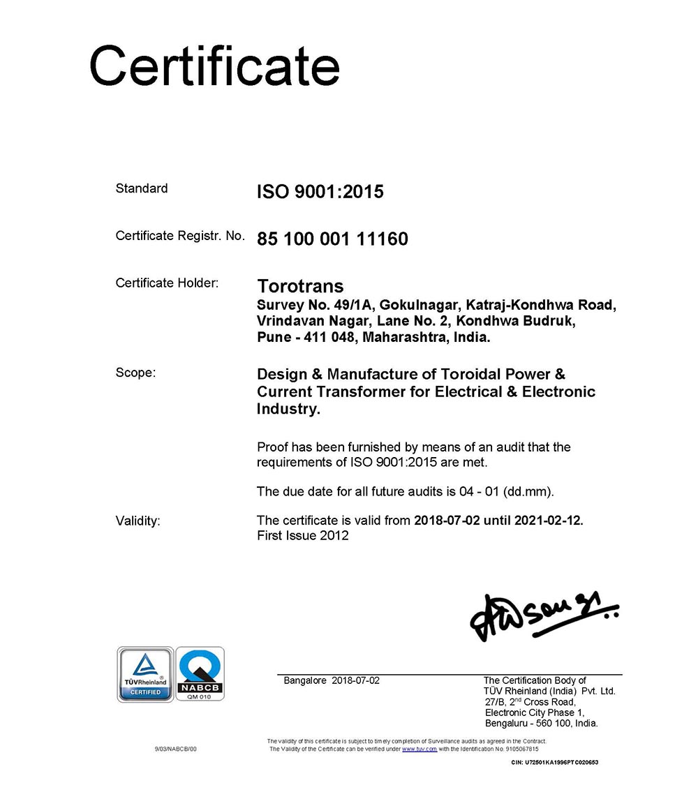 An Iso 9001 : 2008 certificate